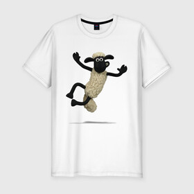 Мужская футболка хлопок Slim с принтом Барашек Шон в Курске, 92% хлопок, 8% лайкра | приталенный силуэт, круглый вырез ворота, длина до линии бедра, короткий рукав | барашек | детские | животные | звери | мультфильмы | шон