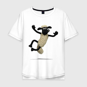 Мужская футболка хлопок Oversize с принтом Барашек Шон в Курске, 100% хлопок | свободный крой, круглый ворот, “спинка” длиннее передней части | барашек | детские | животные | звери | мультфильмы | шон