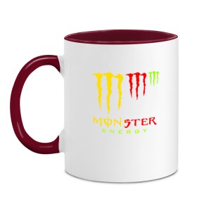 Кружка двухцветная с принтом MONSTER ENERGY (Z) в Курске, керамика | объем — 330 мл, диаметр — 80 мм. Цветная ручка и кайма сверху, в некоторых цветах — вся внутренняя часть | black monster | bmx | claw | cybersport | energy | monster | monster energy | moto | motocross | race | sport | киберспорт | когти | монстер энерджи | монстр | мото | мотокросс | ралли | скейтбординг | спорт | энергия