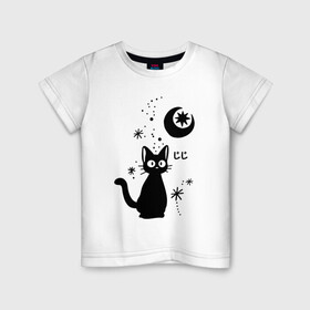 Детская футболка хлопок с принтом Jiji Cat в Курске, 100% хлопок | круглый вырез горловины, полуприлегающий силуэт, длина до линии бедер | cat | jiji | kitty | аниме | ведьма | гибли | джиджи | животные | кот | котенок | кошка | миядзаки | мульт | мультфильм | тоторо