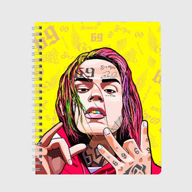 Тетрадь с принтом 6IX9INE в Курске, 100% бумага | 48 листов, плотность листов — 60 г/м2, плотность картонной обложки — 250 г/м2. Листы скреплены сбоку удобной пружинной спиралью. Уголки страниц и обложки скругленные. Цвет линий — светло-серый
 | 6ix9ine | gooba | hernandez | tekashi