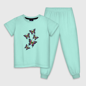 Детская пижама хлопок с принтом Радужные бабочки в Курске, 100% хлопок |  брюки и футболка прямого кроя, без карманов, на брюках мягкая резинка на поясе и по низу штанин
 | ангел | бабочка | бабочки | весна | девочкам | девушке | крылья | лето | любовь | милый | насекомые | нежный | неоновый | подарок | природа | радужный | романтика | солнечный | цветочки