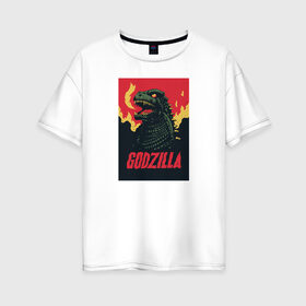 Женская футболка хлопок Oversize с принтом Godzilla в Курске, 100% хлопок | свободный крой, круглый ворот, спущенный рукав, длина до линии бедер
 | godzilla | годзила | годзилла