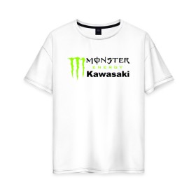 Женская футболка хлопок Oversize с принтом KAWASAKI (Z) в Курске, 100% хлопок | свободный крой, круглый ворот, спущенный рукав, длина до линии бедер
 | bike | energy | kawasaki | monster | monster energy | moto | motocross | ninja | sport | zzr | кавасаки | кавасаки ниндзя | монстер энерджи | монстр | мото | мотокросс | ниндзя | спорт | энергия