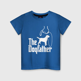 Детская футболка хлопок с принтом The Dogfather - пародия  в Курске, 100% хлопок | круглый вырез горловины, полуприлегающий силуэт, длина до линии бедер | Тематика изображения на принте: godfather | крестный отец | лабрадор | ретривер | собака | собачник | хобби