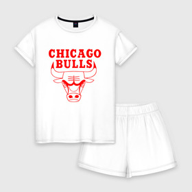 Женская пижама с шортиками хлопок с принтом Chicago Bulls в Курске, 100% хлопок | футболка прямого кроя, шорты свободные с широкой мягкой резинкой | 23 | air jordan | bulls | chicago bulls | jordan | michael jordan | nba | paris saint germain | psg | red | sport | быки | джордан | майкл джордан | псж | спорт | чикаго буллс