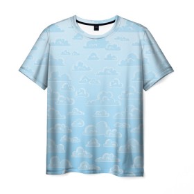 Мужская футболка 3D с принтом Очень светлые голубые облака в Курске, 100% полиэфир | прямой крой, круглый вырез горловины, длина до линии бедер | textures | белый | лазурный | мультяшный | небеса | небо | облака | рисунок | светлый | текстуры | тучки | узор | фон