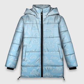 Женская зимняя куртка 3D с принтом Очень светлые голубые облака в Курске, верх — 100% полиэстер; подкладка — 100% полиэстер; утеплитель — 100% полиэстер | длина ниже бедра, силуэт Оверсайз. Есть воротник-стойка, отстегивающийся капюшон и ветрозащитная планка. 

Боковые карманы с листочкой на кнопках и внутренний карман на молнии | textures | белый | лазурный | мультяшный | небеса | небо | облака | рисунок | светлый | текстуры | тучки | узор | фон
