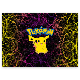 Поздравительная открытка с принтом Pikachu в Курске, 100% бумага | плотность бумаги 280 г/м2, матовая, на обратной стороне линовка и место для марки
 | anime | pikachu | pokemon | pokemon logo | аниме | анимэ | пика | пикачу | покемон | покемон постер | эш и пикачу | эш кетчум | япония | японский