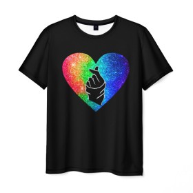 Мужская футболка 3D с принтом Сердечко в Курске, 100% полиэфир | прямой крой, круглый вырез горловины, длина до линии бедер | Тематика изображения на принте: bts | rm | бойбенд | бтс | ви | джонгук | корейское сердечко | любовь | музыка | сердце | сюги | чимин | чин