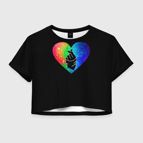 Женская футболка Crop-top 3D с принтом Сердечко в Курске, 100% полиэстер | круглая горловина, длина футболки до линии талии, рукава с отворотами | bts | rm | бойбенд | бтс | ви | джонгук | корейское сердечко | любовь | музыка | сердце | сюги | чимин | чин