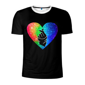 Мужская футболка 3D спортивная с принтом Сердечко в Курске, 100% полиэстер с улучшенными характеристиками | приталенный силуэт, круглая горловина, широкие плечи, сужается к линии бедра | bts | rm | бойбенд | бтс | ви | джонгук | корейское сердечко | любовь | музыка | сердце | сюги | чимин | чин
