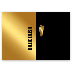 Поздравительная открытка с принтом Billie Eilish Gold в Курске, 100% бумага | плотность бумаги 280 г/м2, матовая, на обратной стороне линовка и место для марки
 | billie eilish | billie eilish gold | bud guy | gold блонш | logo | айлиш | айлишь | билли | билли айлиш | блонч | блонш | золотой | золотой логотип | лого | логотип билли айлиш | человечек