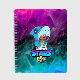 Тетрадь с принтом BRAWL STARS LEON SHARK в Курске, 100% бумага | 48 листов, плотность листов — 60 г/м2, плотность картонной обложки — 250 г/м2. Листы скреплены сбоку удобной пружинной спиралью. Уголки страниц и обложки скругленные. Цвет линий — светло-серый
 | bibi | brawl stars | coach mike | crow | gale | leon | leon shark | max | mecha crow | mortis | mr.p | phoenix | sally leon | sandy | spike | sprout | tara | unicorn | virus 8 bit | werewolf | ворон | оборотень