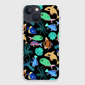 Чехол для iPhone 13 mini с принтом Summer в Курске,  |  | color | design | fashion | fish | paint | shell | squid | summer | vanguard | авангард | дизайн | кальмар | краска | лето | мода | ракушка | рыба | цвет