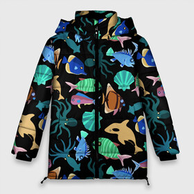 Женская зимняя куртка 3D с принтом Summer в Курске, верх — 100% полиэстер; подкладка — 100% полиэстер; утеплитель — 100% полиэстер | длина ниже бедра, силуэт Оверсайз. Есть воротник-стойка, отстегивающийся капюшон и ветрозащитная планка. 

Боковые карманы с листочкой на кнопках и внутренний карман на молнии | color | design | fashion | fish | paint | shell | squid | summer | vanguard | авангард | дизайн | кальмар | краска | лето | мода | ракушка | рыба | цвет