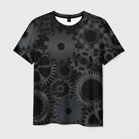 Мужская футболка 3D с принтом Механизмы в Курске, 100% полиэфир | прямой крой, круглый вырез горловины, длина до линии бедер | hi tech | steampunk | брутальные | брутальный | инженер | инжинер | искусство механизмов | механизм | механизмы | стимпанк | текстура | черные шестерёнки | шестеренки | шестерни | я инженер