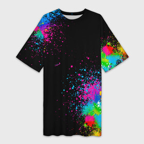 Платье-футболка 3D с принтом Брызги красок в Курске,  |  | абстракция | брызги | брызги краски | брызги красок | краска | круги | лайки | пятна | радуга | спрей | цветной