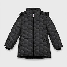 Зимняя куртка для девочек 3D с принтом Чёрная броня в Курске, ткань верха — 100% полиэстер; подклад — 100% полиэстер, утеплитель — 100% полиэстер. | длина ниже бедра, удлиненная спинка, воротник стойка и отстегивающийся капюшон. Есть боковые карманы с листочкой на кнопках, утяжки по низу изделия и внутренний карман на молнии. 

Предусмотрены светоотражающий принт на спинке, радужный светоотражающий элемент на пуллере молнии и на резинке для утяжки. | бронь | броня | кибер бронь | кибер броня | кибербронь | киберброня | нано бронь | нано броня | нанобронь | наноброня | силовая броня | узор | щит | экзо бронь | экзо броня | экзоброня | энергощит