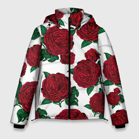Мужская зимняя куртка 3D с принтом Винтажные розы в Курске, верх — 100% полиэстер; подкладка — 100% полиэстер; утеплитель — 100% полиэстер | длина ниже бедра, свободный силуэт Оверсайз. Есть воротник-стойка, отстегивающийся капюшон и ветрозащитная планка. 

Боковые карманы с листочкой на кнопках и внутренний карман на молнии. | flowers | pattern | алые | бутоны | винный | винтаж | винтажные | готика | готический | девушкам | женщинам | красныерозы | лепестки | лето | листья | любовь | нежность | паттерн | подарок | праздник | природа