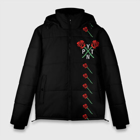 Мужская зимняя куртка 3D с принтом Payton Moormeier в Курске, верх — 100% полиэстер; подкладка — 100% полиэстер; утеплитель — 100% полиэстер | длина ниже бедра, свободный силуэт Оверсайз. Есть воротник-стойка, отстегивающийся капюшон и ветрозащитная планка. 

Боковые карманы с листочкой на кнопках и внутренний карман на молнии. | Тематика изображения на принте: p y t n | payton moormeier | pytn | tik tok | tiktok | tiktoker | блоггер пэйтон | добро и зло | мурмейер | мурмиер | пейтон | разбитое сердце | розы | тик ток | тикток