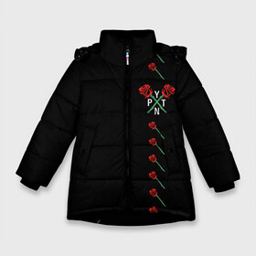 Зимняя куртка для девочек 3D с принтом Payton Moormeier в Курске, ткань верха — 100% полиэстер; подклад — 100% полиэстер, утеплитель — 100% полиэстер. | длина ниже бедра, удлиненная спинка, воротник стойка и отстегивающийся капюшон. Есть боковые карманы с листочкой на кнопках, утяжки по низу изделия и внутренний карман на молнии. 

Предусмотрены светоотражающий принт на спинке, радужный светоотражающий элемент на пуллере молнии и на резинке для утяжки. | Тематика изображения на принте: p y t n | payton moormeier | pytn | tik tok | tiktok | tiktoker | блоггер пэйтон | добро и зло | мурмейер | мурмиер | пейтон | разбитое сердце | розы | тик ток | тикток