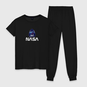 Женская пижама хлопок с принтом Crew Dragon NASA в Курске, 100% хлопок | брюки и футболка прямого кроя, без карманов, на брюках мягкая резинка на поясе и по низу штанин | behnken | crew | dm 2 | dragon | f9 | falcon | hurley | logo | nasa | space | spacex | астронавты | бенкен | илон | космос | лого | логотип | маск | наса | ракета