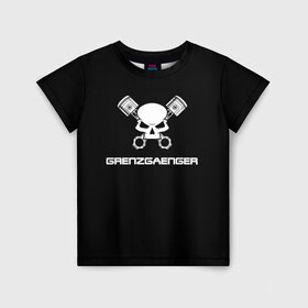 Детская футболка 3D с принтом Grenzgaenger в Курске, 100% гипоаллергенный полиэфир | прямой крой, круглый вырез горловины, длина до линии бедер, чуть спущенное плечо, ткань немного тянется | grenzgaenger | авто | байк | байкер | гонки | гонщик | двигатель | механик | мото | поршень | череп
