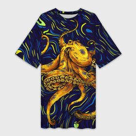 Платье-футболка 3D с принтом Через тернии к звёздам в Курске,  |  | cosmo | kraken | medusa | meduza | ocean | octopus | pirates | арт | ван | гог | звезды | искусство | картина | космос | кракен | красочный | медуза | море | океан | осьминог | пираты | принт | стиль