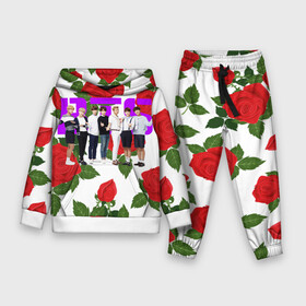 Детский костюм 3D (с толстовкой) с принтом BTS Roses | White в Курске,  |  | bangtan boys | bt21 | bts | bts army | j hope | jimin | jin | jungkook | k pop | korea | korean | pink bts | rap monster | rapmon | suga | v | бтс | кей | корейские | корея | кэй | музыканты | поп | розовая | стикеры