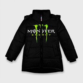 Зимняя куртка для девочек 3D с принтом MONSTER ENERGY в Курске, ткань верха — 100% полиэстер; подклад — 100% полиэстер, утеплитель — 100% полиэстер. | длина ниже бедра, удлиненная спинка, воротник стойка и отстегивающийся капюшон. Есть боковые карманы с листочкой на кнопках, утяжки по низу изделия и внутренний карман на молнии. 

Предусмотрены светоотражающий принт на спинке, радужный светоотражающий элемент на пуллере молнии и на резинке для утяжки. | black monster | bmx | claw | cybersport | energy | monster | monster energy | moto | motocross | race | sport | киберспорт | когти | монстер энерджи | монстр | мото | мотокросс | ралли | скейтбординг | спорт | энергия