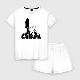 Женская пижама с шортиками хлопок с принтом Saitama в Курске, 100% хлопок | футболка прямого кроя, шорты свободные с широкой мягкой резинкой | one punch man | saitama | ванпанчмен | герои | люди | персонажи | сайтама
