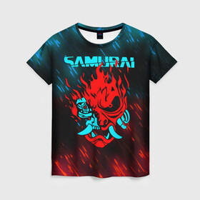 Женская футболка 3D с принтом CYBERPUNK 2077 SAMURAI в Курске, 100% полиэфир ( синтетическое хлопкоподобное полотно) | прямой крой, круглый вырез горловины, длина до линии бедер | cd project red | cyberpunk 2077 | demon | keanu reeves | samurai | smile | демон | киану ривз | киберпанк 2077 | самураи | смайл