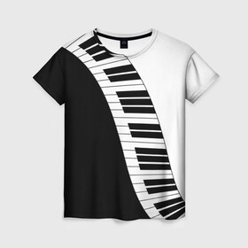 Женская футболка 3D с принтом Piano Пианино в Курске, 100% полиэфир ( синтетическое хлопкоподобное полотно) | прямой крой, круглый вырез горловины, длина до линии бедер | black | piano | white | белая | белое | инструмент | клавиши | клавишы | музыка | музыкальный | музыкант | ноты | пиан | пианино | подарок | прикол | текстура | фортепиано | чб | черная | черно | черно белое