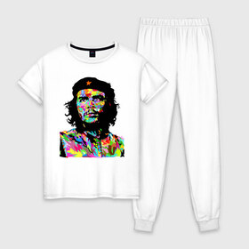 Женская пижама хлопок с принтом Che в Курске, 100% хлопок | брюки и футболка прямого кроя, без карманов, на брюках мягкая резинка на поясе и по низу штанин | argentina | che guevara | color | cuba | paint | revolutionary | аргентина | краска | куба | революционер | цвет | че гевара
