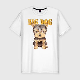 Мужская футболка хлопок Slim с принтом Большой пёс в Курске, 92% хлопок, 8% лайкра | приталенный силуэт, круглый вырез ворота, длина до линии бедра, короткий рукав | домашние животные | йоркширский терьер | собака | щенок