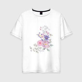 Женская футболка хлопок Oversize с принтом Акварельный цветы в Курске, 100% хлопок | свободный крой, круглый ворот, спущенный рукав, длина до линии бедер
 | акварель | арт | зеленый | лето | полевые цветы | рисунок | розовый | синий | фиолетовый | цветы