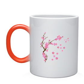 Кружка хамелеон с принтом Розовая сакура в Курске, керамика | меняет цвет при нагревании, емкость 330 мл | лето | розовый | сакура | цветение | цветы