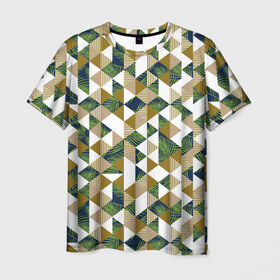 Мужская футболка 3D с принтом Хипстерские треугольники в Курске, 100% полиэфир | прямой крой, круглый вырез горловины, длина до линии бедер | hawaii | hipster | pattern | summer | гаваи | гавайи | гавайская | летняя | лето | листы | листья | модная | отдых | отпуск | пальмы | паттерн | текстура | треугольники | хипстер | яркая