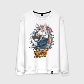 Мужской свитшот хлопок с принтом Unicorn Rocker в Курске, 100% хлопок |  | art | rock | rocker | unicorn | арт | единорог | животные | картинка | рисунок | рок | рокер