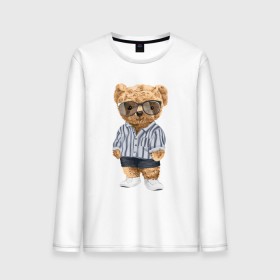 Мужской лонгслив хлопок с принтом Модный плюшевый медведь в Курске, 100% хлопок |  | арт | животные | игрушка | картинка | крутой медведь | медведь | медвежонок | мишка | мода | модный медведь | плюшевый | плюшевый медведь | рисунок