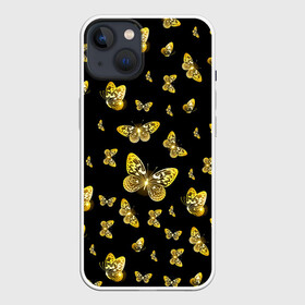 Чехол для iPhone 13 с принтом Golden Butterfly pattern в Курске,  |  | black | pattern | summer | wings | ангел | бабочка | бабочки | блестки | блестящий | девушке | желтые | животные | звери | золото | золотые | крылья | летать | летний | лето | мотылек | насекомое | ночные | паттерн