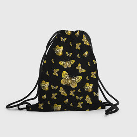 Рюкзак-мешок 3D с принтом Golden Butterfly pattern в Курске, 100% полиэстер | плотность ткани — 200 г/м2, размер — 35 х 45 см; лямки — толстые шнурки, застежка на шнуровке, без карманов и подкладки | Тематика изображения на принте: black | pattern | summer | wings | ангел | бабочка | бабочки | блестки | блестящий | девушке | желтые | животные | звери | золото | золотые | крылья | летать | летний | лето | мотылек | насекомое | ночные | паттерн