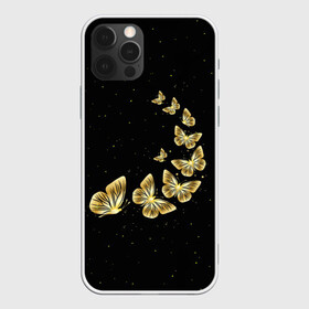 Чехол для iPhone 12 Pro с принтом Golden Butterfly in Space в Курске, силикон | область печати: задняя сторона чехла, без боковых панелей | black | summer | wings | ангел | бабочка | бабочки | блестки | блестящий | девушке | желтые | животные | звезды | звери | золото | золотые | космос | крылья | летать | летний | лето | мотылек | насекомое | ночные