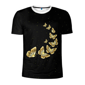 Мужская футболка 3D спортивная с принтом Golden Butterfly in Space в Курске, 100% полиэстер с улучшенными характеристиками | приталенный силуэт, круглая горловина, широкие плечи, сужается к линии бедра | black | summer | wings | ангел | бабочка | бабочки | блестки | блестящий | девушке | желтые | животные | звезды | звери | золото | золотые | космос | крылья | летать | летний | лето | мотылек | насекомое | ночные