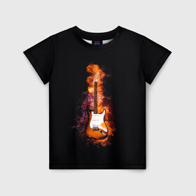 Детская футболка 3D с принтом Огонь музыка в Курске, 100% гипоаллергенный полиэфир | прямой крой, круглый вырез горловины, длина до линии бедер, чуть спущенное плечо, ткань немного тянется | Тематика изображения на принте: black | гитара | гитарист | гитаристу | демон | инструменты | музыка | музыкальные | музыкант | огненный | огонек | огонь | пение | песня | пламя | поп | профессия | рок | рокер | струны | хобби