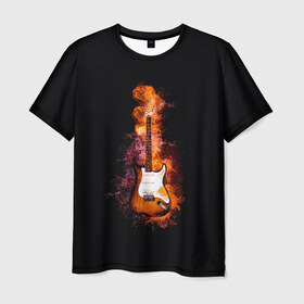 Мужская футболка 3D с принтом Огонь музыка в Курске, 100% полиэфир | прямой крой, круглый вырез горловины, длина до линии бедер | Тематика изображения на принте: black | гитара | гитарист | гитаристу | демон | инструменты | музыка | музыкальные | музыкант | огненный | огонек | огонь | пение | песня | пламя | поп | профессия | рок | рокер | струны | хобби
