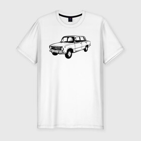 Мужская футболка хлопок Slim с принтом ВАЗ-2101 Копейка в Курске, 92% хлопок, 8% лайкра | приталенный силуэт, круглый вырез ворота, длина до линии бедра, короткий рукав | автомобили | ваз 2101 | копейка | тутуировка | эскиз