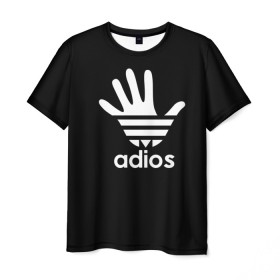 Мужская футболка 3D с принтом Adios в Курске, 100% полиэфир | прямой крой, круглый вырез горловины, длина до линии бедер | Тематика изображения на принте: adidas | adios | адидас | адьос | бренд | ладонь | мем | отпечаток | рука