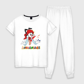 Женская пижама хлопок с принтом Animaniacs в Курске, 100% хлопок | брюки и футболка прямого кроя, без карманов, на брюках мягкая резинка на поясе и по низу штанин | animaniacs | vdpartat | wakko warner | вакко уорнер | озорные анимашки